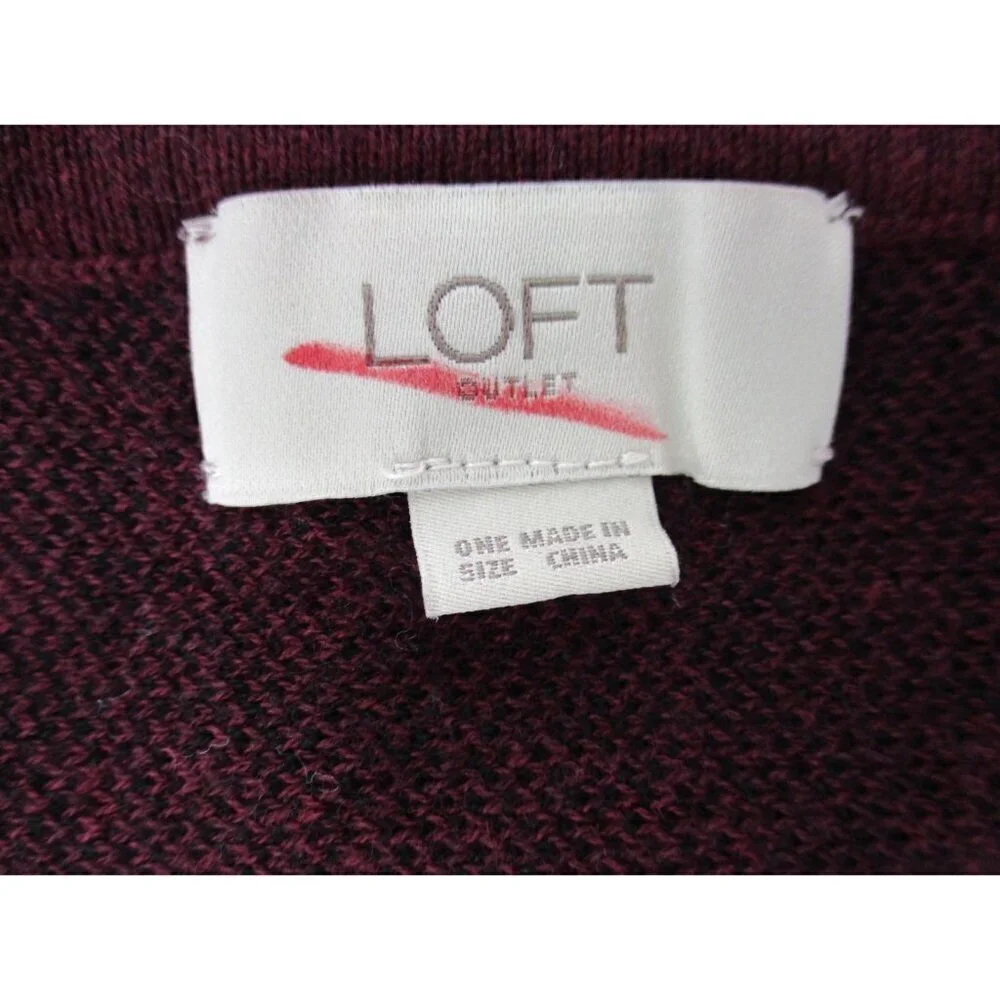 LOFT Womens Poncho Wrap One Size Red Crew Neck Side Buttons Casual Knit Pullover